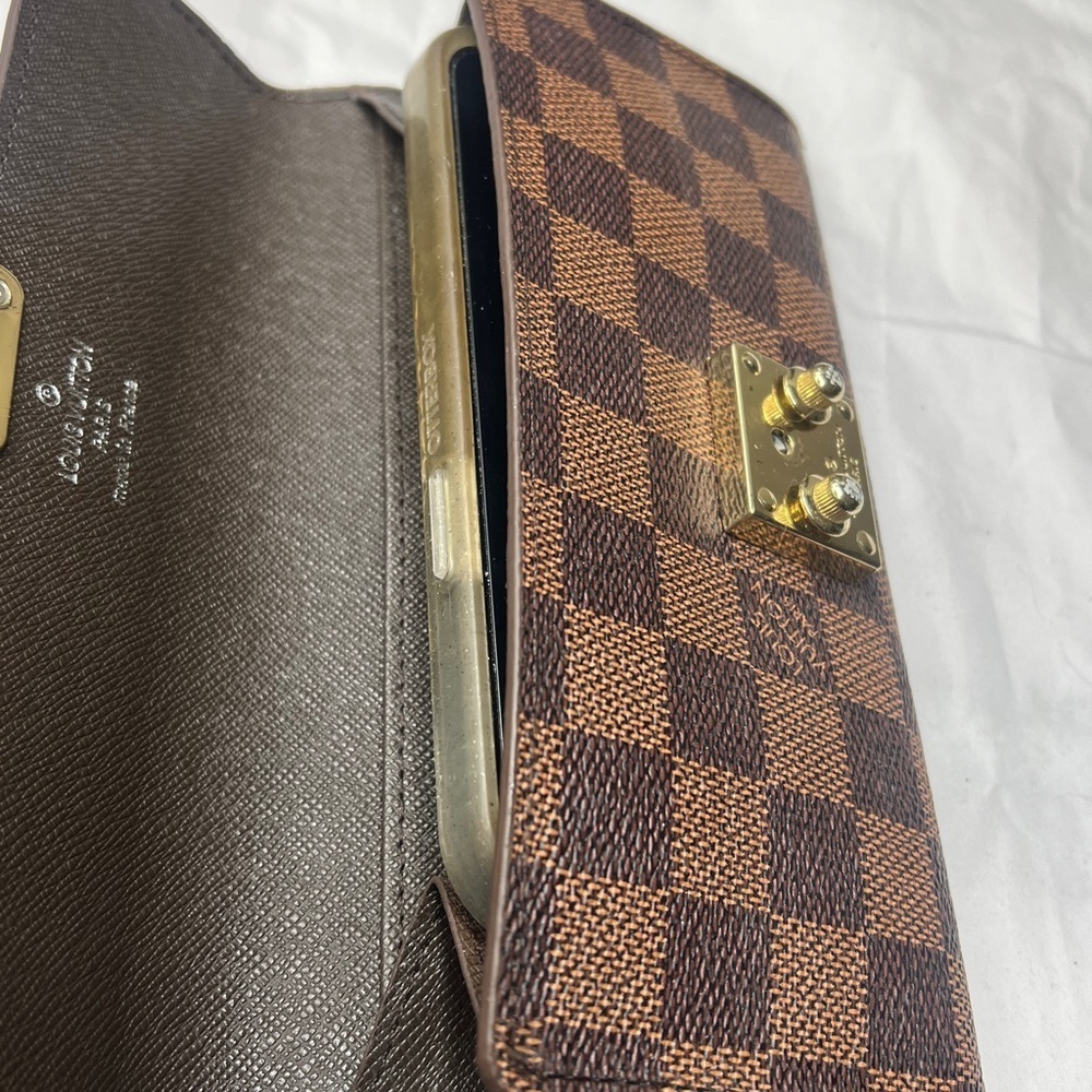 Brown Checkered Clutch Wallet with Goldtone Hardware 7.5” x 4” - Picture 11 of 12